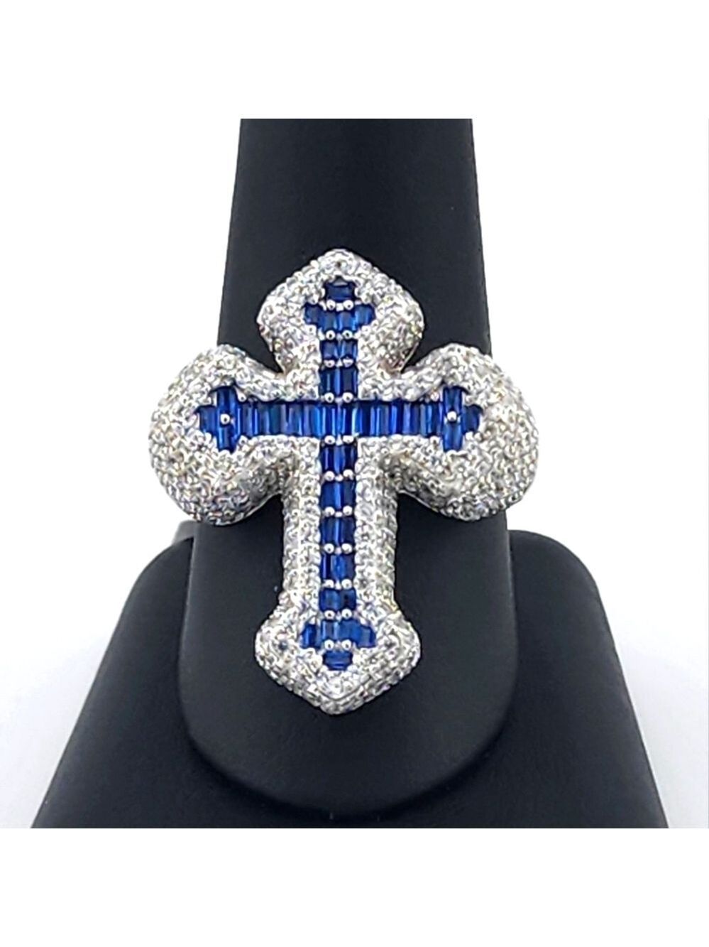 925 Silver Cross Ring Bugget and round cubic zirconia - Picture 1 of 9